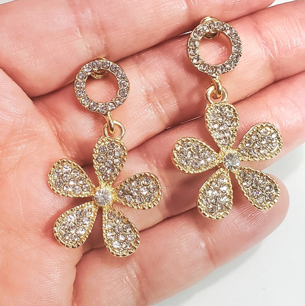 Flower Fancy Dangle Drop Earrings, Bride Wedding Jewelry, Gift for Her, CZ Stone